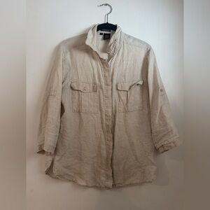 Willi Smith Natural Beige 100% Linen Button-Up Shirt